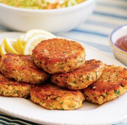 LENT ON THE CHEAP - Imitation crab cakes make for an elegant seafood meal without costing an arm and a leg because they are made of inexpensive pollock.