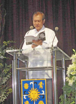 Image of Father Antonio Lambino, a theologian, sharing on the book during the launch.