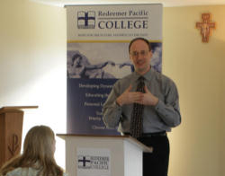 (Pictured. Dr. C.S. Morrissey teaching students at Redeemer Pacific College.)Catholic universities are thus better characterized as 'faith-and-reason'-based, since their institutional reason for existence is to provide a mediating, ecumenical role between human reason and particular faiths. Image of (Pictured. Dr. C.S. Morrissey teaching students at Redeemer Pacific College.)Catholic universities are thus better characterized as 'faith-and-reason'-based, since their institutional reason for existence is to provide a mediating, ecumenical role between human reason and particular faiths.