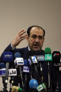Image of (Pictured: Prime Minister Nouri al-Maliki) The League is also believed to be responsible for the killing of five American soldiers in south Baghdad on 20 January 2007 and the kidnapping of five British men.