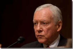 Image of Sen. Orrin Hatch (R-Utah) proposed to amend the America's Health Future Act of 2009 under consideration by the Finance Committee led by Chairman Max Baucus (D-Mont.). His amendments would have codified current conscience protections for health-care providers with moral objections to abortion and also made permanent the Hyde Amendment, which prohibits federal funds from the Department of Health and Human Services (HHS) from paying for abortions.