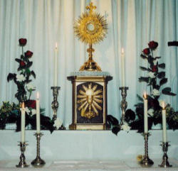 Image of Cardinal Newman's Chapel at Littlemore where the Blessed Sacrament is exposed for adoration.