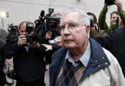Image of Bishop Raymond Lahey of the Diocese of Antigonish, Nova Scotia as he turned himself into Police.
