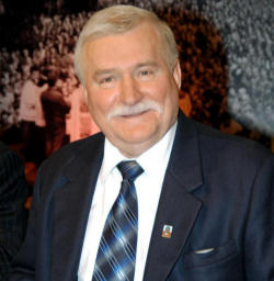 Image of A visual presentation during Lech Walesa's address depicted the visit of Pope John Paul II to Poland, and the effect of that visit on unifying Europe in freedom. 