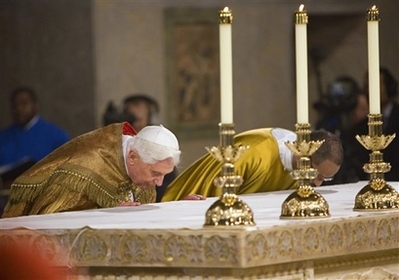 Image of The Pope was not injured, but the elderly French Cardinal Roger Etchegaray suffered a broken hip.