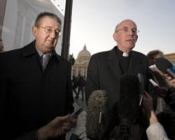 Image of Cardinal Sean Brady of Armagh and Dublin Archbishop Diarmuid Martin (above right and left) after the meeting with the Pope.