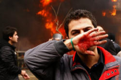 Image of Demonstrations and street fighting took place during Ashura, one of the most important religious celebrations in Shia Islam, which commemorates the martyrdom of Imam Husayn, the grandson of the Prophet Muhammad killed in Karbala in 680 AD and Shia symbol of the struggle against blind dictatorship.