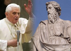 Image of (The Pope and the Apostle Paul) The Pope affirmed that, as is tradition, he will close the Christian unity week Monday, the Feast of the Conversion of St. Paul, with the celebration of Vespers in the Basilica of St. Paul Outside the Walls.<br>