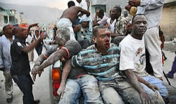 Image of But one problem is getting aid in; another is getting it into the hands of hungry, thirsty Haitians. Up to three million people are in need of help.