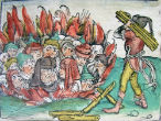 Image of This artwork depicts the burning of Jewish people in the wake of the plague. Along with the horror of the plague, the horror of antisemitism - and hatred of other whole groups of people - multiplied as the disease spread. Frightened and superstitious people sought to blame whole groups of people for what they perceived as the wrath of God. 
