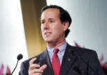 Image of Catholic Rick Santorum speaking at an evangelical protestant Church. He has pulled together an extraordinary coalition of values voters.