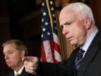 Image of McCain and Graham are not impressed with the misleading comments made by Susan Rice in the wake of the Benghazi terrorist attacks. 