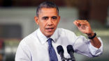 Image of Obama believe Republicans will swerve first in his game of fiscal chicken. 
