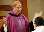 Image of Cardinal Mahony wearing the ashes which signify repentance, during an Ash Wednesday service.