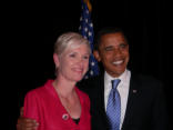 Image of Cecille Richards, the President of Planned Parenthood and now President Barack Obama. Planned Parenthood was one of the Obama campaigns biggest supporters