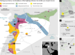 Image of The yellow areas represent government control and the blue and green rebels. The red are contested areas. The regime is now controlling and contesting many new areas.