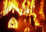 Image of It is believed this Christian Church in Pakistan was torched by Muslims as a result of the video President Obama said caused the attack on the American embassy in Benghazi, Libya 