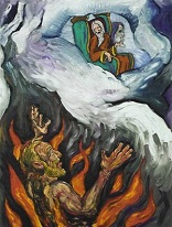 Image of There was a rich man who dressed in purple garments and fine linen and dined sumptuously each day. And lying at his door was a poor man named Lazarus, covered with sores, who would gladly have eaten his fill of the scraps that fell from the rich man's table. Dogs even used to come and lick his sores. When the poor man died, he was carried away by angels to the bosom of Abraham