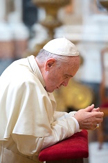 Image of Pope Francis praying. The path to peace passes through prayer - because peace requires Gods assistance. 