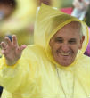 Image of Pope Francis wore a rain poncho during much of his time in Manila, and left early to avoid an incoming tropic storm.