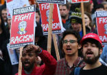 Image of Anti-Trump protests cross from one side of the spectrum to the other.
