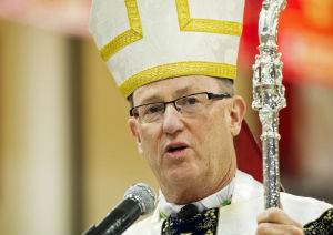 Image of Bishop James Conley is against advertisements claiming he supports the death penalty.