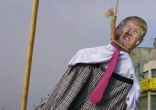 Image of A cutout of U.S. President Donald Trump was lynched at Iran's Revolution anniversary rally (Sobhan Hassanvand/Twitter).