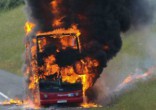 Image of The bus (not pictured) was already on fire when the warning light alerted the driver.
