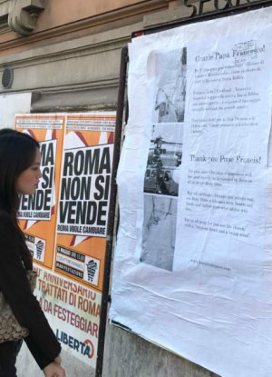 Pro-Pope Francis flyers were posted in Rome (Love is Tolerance).