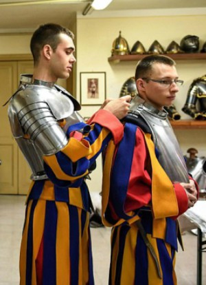 The guards commemorate the 147 Swiss Guards who died while protecting Pope Clement VII during the 1427 Sack of Rome (EPA).