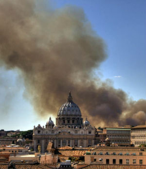 Images showing smoke floating around the Vatican sparked fear of a terror attack on Pope Francis.