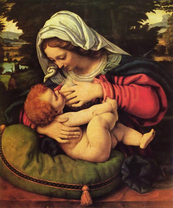 In Renaissance art, the Virgin Mary is often depicted feeding Jesus.