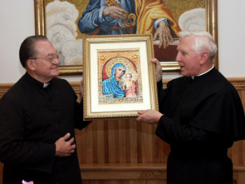 A copy of Our Lady of Kazan is presented at a shrine to Fatima in Poland.