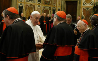 Pope Francis speaks to Cardinal Burke at the Vatican.