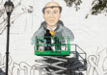 he mural, of St. Thomas Aquinas surrounded by Houston landmarks, will be located on the side of Crooker Center. Image of he mural, of St. Thomas Aquinas surrounded by Houston landmarks, will be located on the side of Crooker Center.