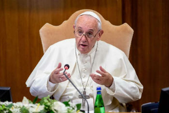 Pope Francis speaks at the opening of the Amazon synod Oct. 7 2019