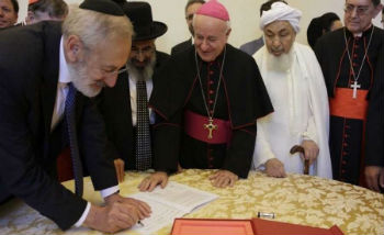 Representatives of the Abrahamic religions sign a declaration on end of life issues at the Vatican Oct 28 2019 Credit Vatican Media