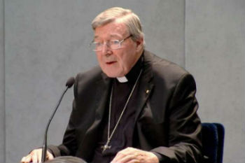 Cardinal Pell speaks with journalists after being charged with sexual abuse