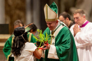 Image of Pope Francis says no to married priests in the Amazon. 