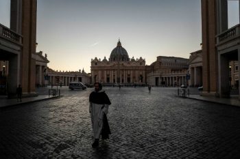 Image of The public spaces at the Vatican is abandoned. Mass is canceled around the world. Now is the time for us to pray and act. 