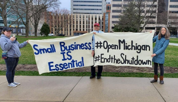 Image of Protesters call for the reopening of business amid lockdown orders. 