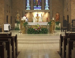 Image of Bishop Strickland during last Sunday's live Mass.