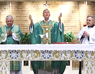 Image of Bishop Strickland in Sunday's live Mass.