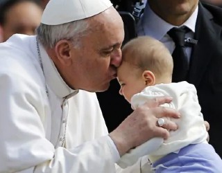 Image of Pope Francis believes the sound of a baby crying during church should be rejoiced in. 