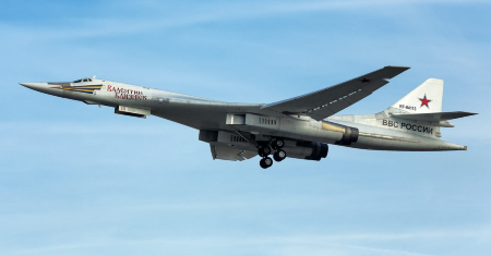 A Tupolev 160 'Blackjack' bomber, the Russian answer to the American B-1 bomber. The Tu-160 is capable of launching nuclear weapons, and is part of the formidable Russian nuclear arsenal. A Tupolev 160 'Blackjack' bomber, the Russian answer to the American B-1 bomber. The Tu-160 is capable of launching nuclear weapons, and is part of the formidable Russian nuclear arsenal.