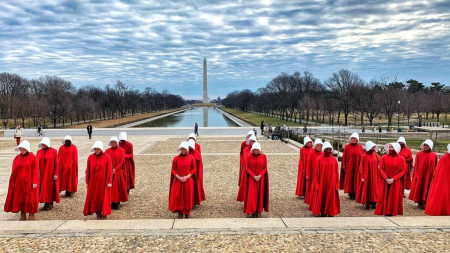 Anti-life protestors dressed as 'Handmaids.' The costume comes from 'The Handmaid's Tale' by Margaret Atwood, about a dystopian future where most women are sterile and those who can conceive are enslaved for the purpose of producing children for social elites. Sadly, such persons fail to recognize that pro-life is also pro-woman, and anti-life is anti-woman. You cannot be more opposed to women than to abort female children. Anti-life protestors dressed as 'Handmaids.' The costume comes from 'The Handmaid's Tale' by Margaret Atwood, about a dystopian future where most women are sterile and those who can conceive are enslaved for the purpose of producing children for social elites. Sadly, such persons fail to recognize that pro-life is also pro-woman, and anti-life is anti-woman. You cannot be more opposed to women than to abort female children.