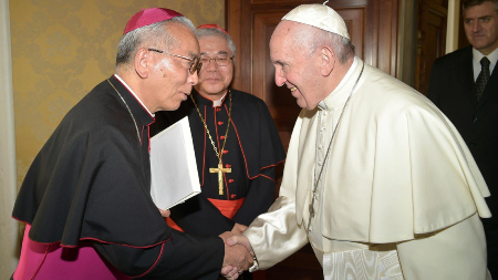 Archbishop Tarcisius Isao Kikuchi with Pope Francis. Archbishop Tarcisius Isao Kikuchi with Pope Francis.