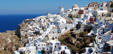 Santorini is a small, circular archipelago of volcanic islands located in the southern Aegean Sea, about 120 miles southeast from Greece's mainland. (Wikimedia Commons) Santorini is a small, circular archipelago of volcanic islands located in the southern Aegean Sea, about 120 miles southeast from Greece's mainland. (Wikimedia Commons)