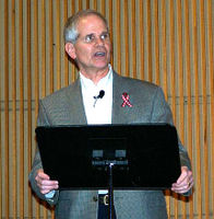 Image of WAKE-UP CALL - John Blumberg speaks to 180 parishioners of St. John the Baptist Church in Winfield telling them to listen for the 