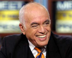 Image of The late Bob Novak being interviewed by the late Tim Russert.